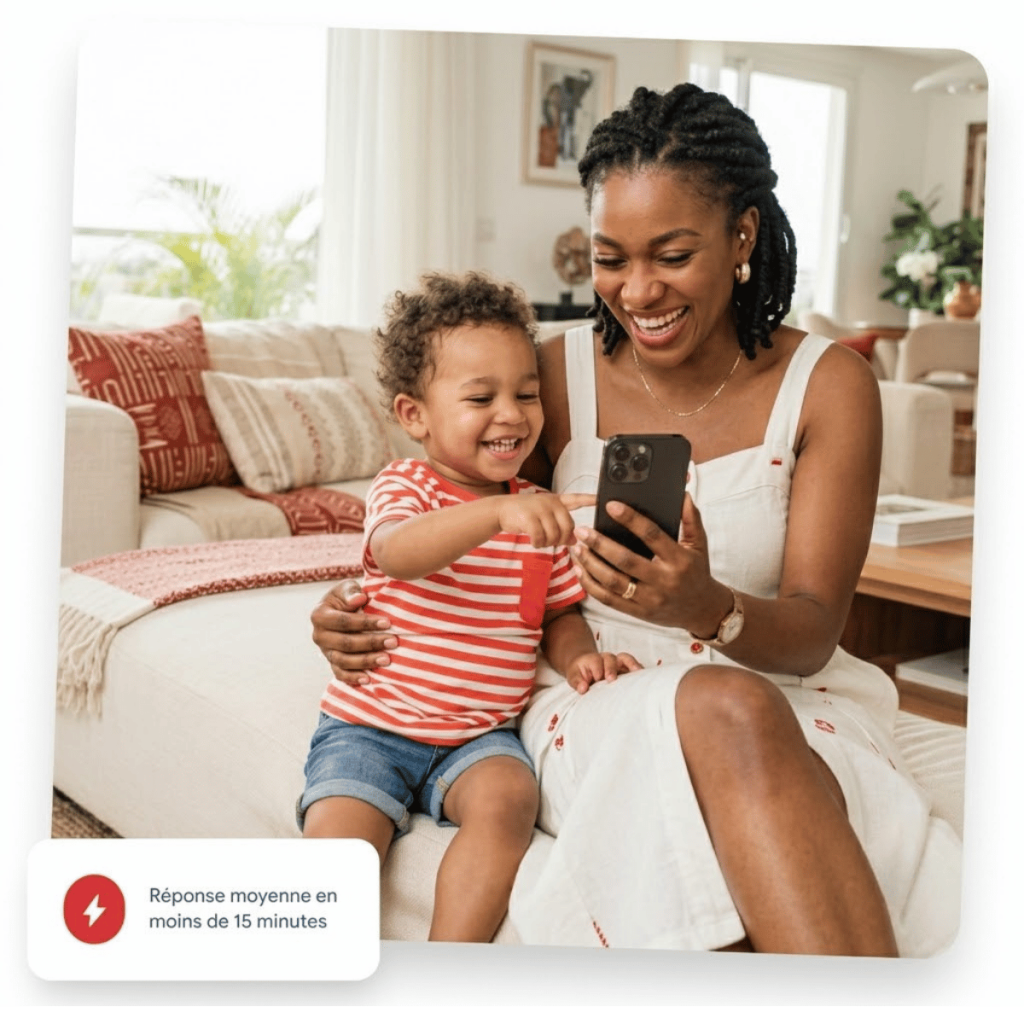 Retours et echanges maman et son bebe assis ensemble famille heureuse et bien habillee