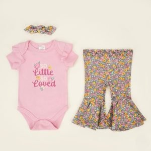 vetement floral 3 pieces en coton pour bebe fille