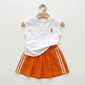 ensemble sport debardeur polo blanc jupe short orange