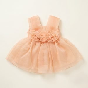 robe peche avec rose en relief