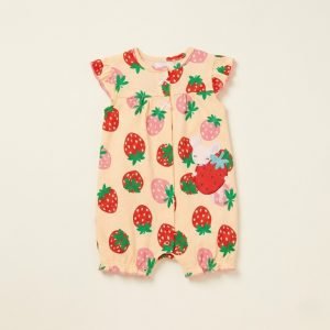 barboteuse en coton avec motifs fruits fraises pour bebe