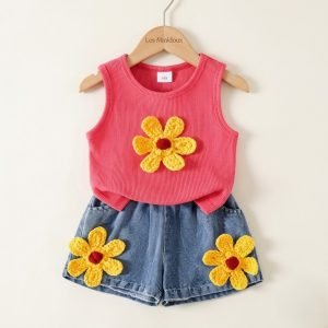 ensemble a fleur debardeur rose culotte style fille les minidoux