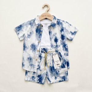 ensemble bleu tie die lin pour garcon chemise tshirt short