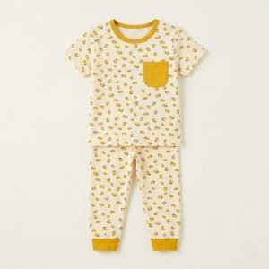 ensemble pyjamas coton motifs fleur jaune chez les minidoux