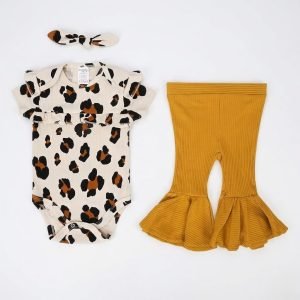 ensemble trois pieces mignon motif panthere pour bebe fille