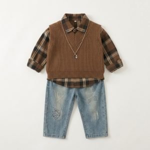 ensemble trois pieces pour enfant vetements chemise debardeur pantalon jean