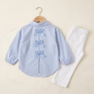 ensemble vetements fille blouse raillure pantalon blanc